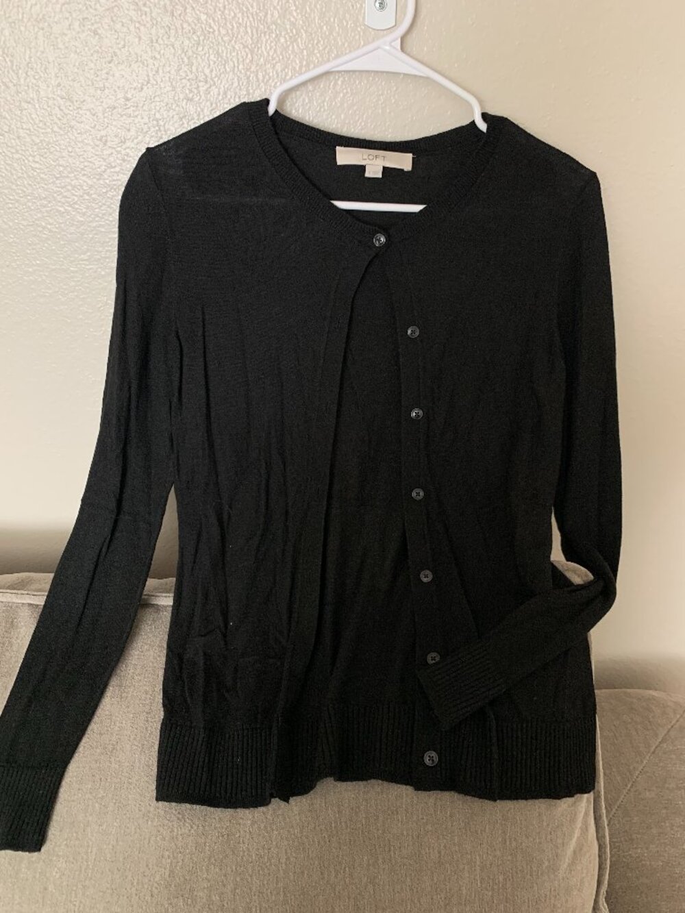 Ann Taylor LOFT Classic Crewneck Button-Up Cardigan Women's Size Small Black